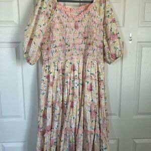 Ivy City Co Pink Floral Tiered Casual Dress